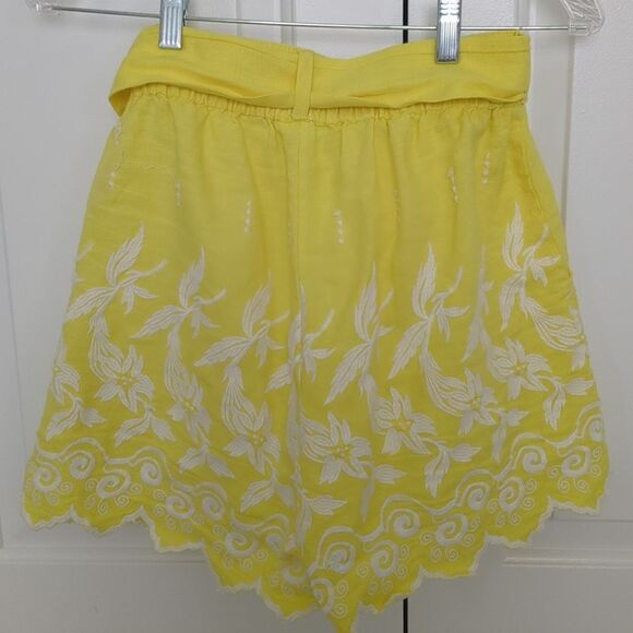Anthro Place Nationale Yellow Linen Embroidered Shorts - Picture 5 of 11